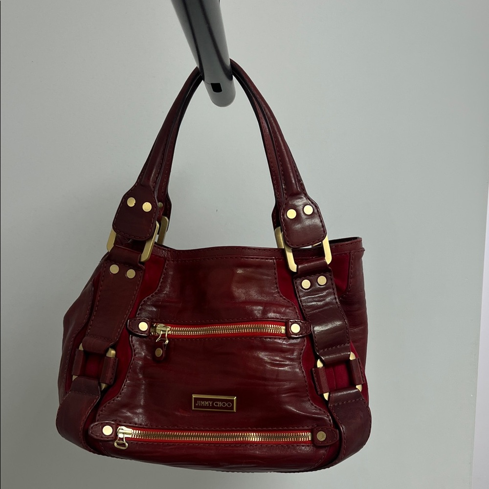 Jimmy Choo Red Leather and Suede Shoulder Bag